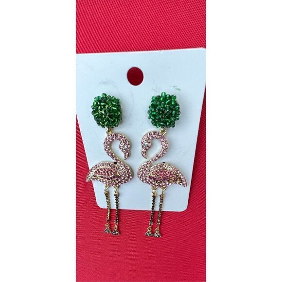 Beautiful gemston /beaded flamingo dangle earrings  - Picture 4 of 7